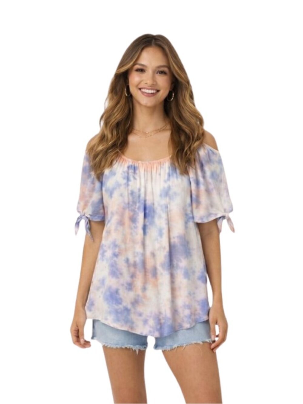 Surf Gypsy Cloudy Tie Dye Off Shoulder Boho Top M Rayon Festival Peasant Blouse